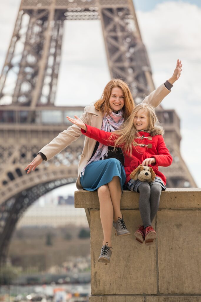 family-trip-happy-mom-daughter-background-eiffel-tower-paris-france